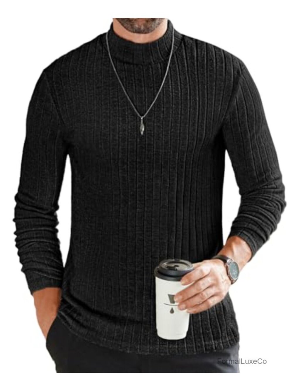 Men's Mock Turtleneck Ribbed Knit Pullover Long Sleeve Thermal Sweatshirt